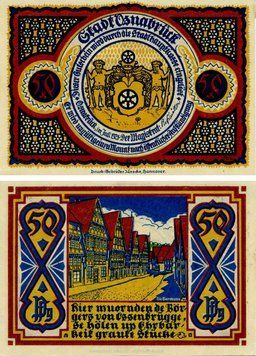 Banknote Germany Notgeld 50 pfennigs 1921 F-VF Osnabr&uuml;ck Variety