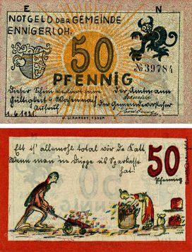 Banknote Germany Notgeld 50 pfennig 1921 F-VF Ennigerlo Variety 1