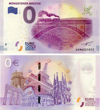 Банкнота Німеччина 0 ЄВРО 2017 UNC Мюнгстенський міст Б17619 фото