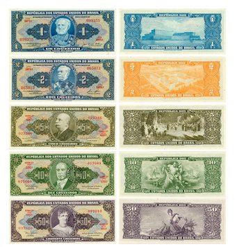 Brazil set of 5 banknotes "1, 2, 5, 10, 50 cruzeiro" UNC