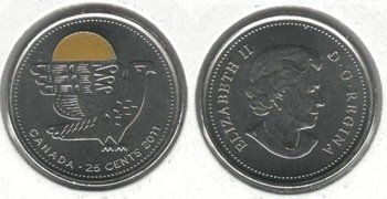 Монета Канада 25 центів 2011 &laquo;Природа Канади - Сапсан&raquo; UNC кольорова (KM#1169a) М03152 фото