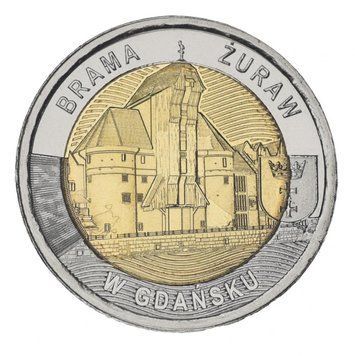 Coin Poland 5 zlotys 2021 Bimetal UNC Discover Poland - Crane Gate in Gdansk