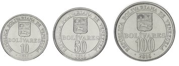 Venezuela set of 3 coins 2016 UNC 10, 50, 100 bolivar