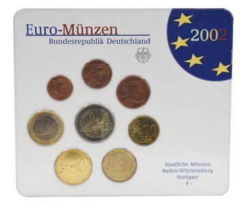 Набір монет Німеччина набір з 8 монет євро 2002 UNC F 1, 2, 5, 10, 20, 50 євроцентів, 1, 2 євро у сувенірній упаковці М19741 фото