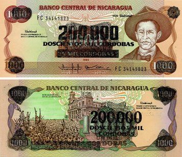 Банкнота Никарагуа 20000 кордоб 1985 (1990) UNC On 1000 Cordobas (P162) Б24356 фото