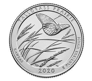 Монета США 25 центів (квотер) 2020 P UNC 55-й парк - Національний заповідник Таллграсс Прері - Метелик М15457 фото