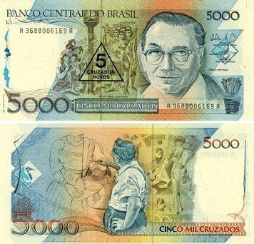 Банкнота Бразилия 5 крузадо 1989 UNC On 5000 Cruzados (P217a) Б23565 фото