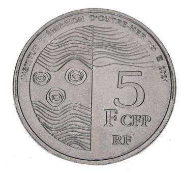 Монета Французька Полінезія 5 франків 2021 UNC Таїті М16906 фото