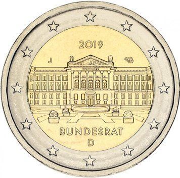 Німеччина 2 євро 2019 Біметал UNC J Бундесрат М12163 фото