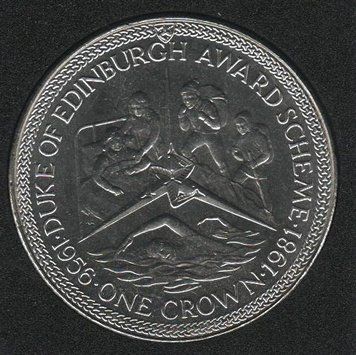 Coin Isle of Man 1 crown 1981 UNC Earl of Edinburgh Award. Swimming. Mountaineering (KM#75)