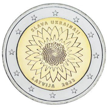Coin Latvia 2 euro 2023 Bimetal UNC Ukraine Sunflower