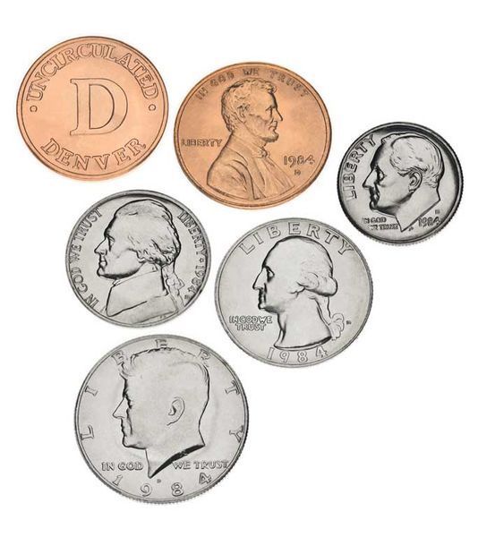 США набір з 6 монет 1 984 UNC D 1, 5, 10, 25, 50 центів, медаль М13108 фото