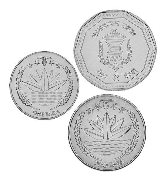 Набор монет Бангладеш набор из 3 монет 2010-2013 UNC 1, 2, 5 така М01911 фото