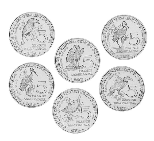 Burundi set of 6 coins of 5 francs each 2014 UNC Birds of Burundi