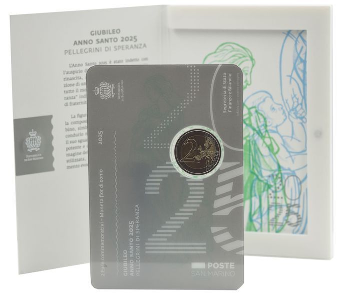 Coin San Marino 2 Euro 2025 Bimetallic UNC Holy Jubilee Year 2025 - Pilgrims of Hope in Souvenir Packaging