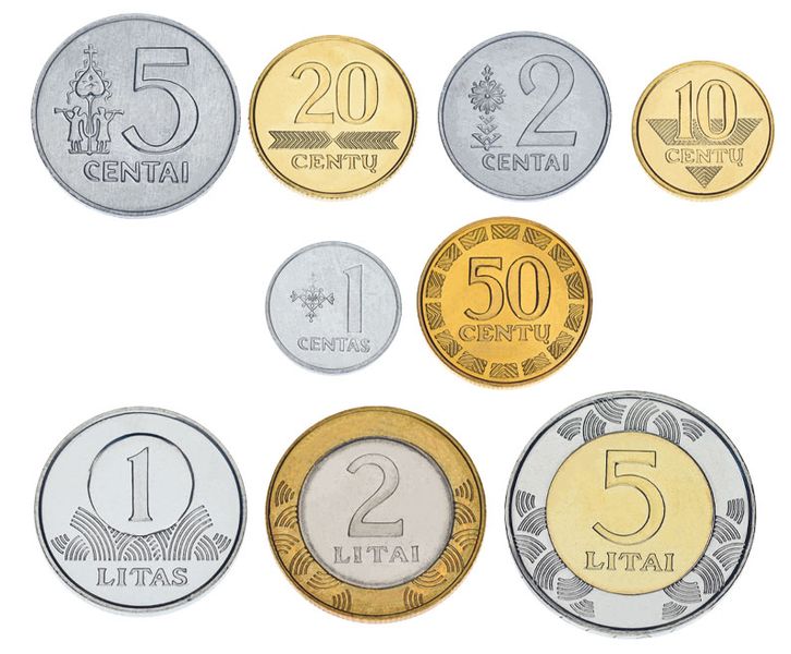 Литва набор из 9 монет 1991-2013 UNC 1, 2, 5, 10, 20, 50 центов, 1, 2, 5 лит