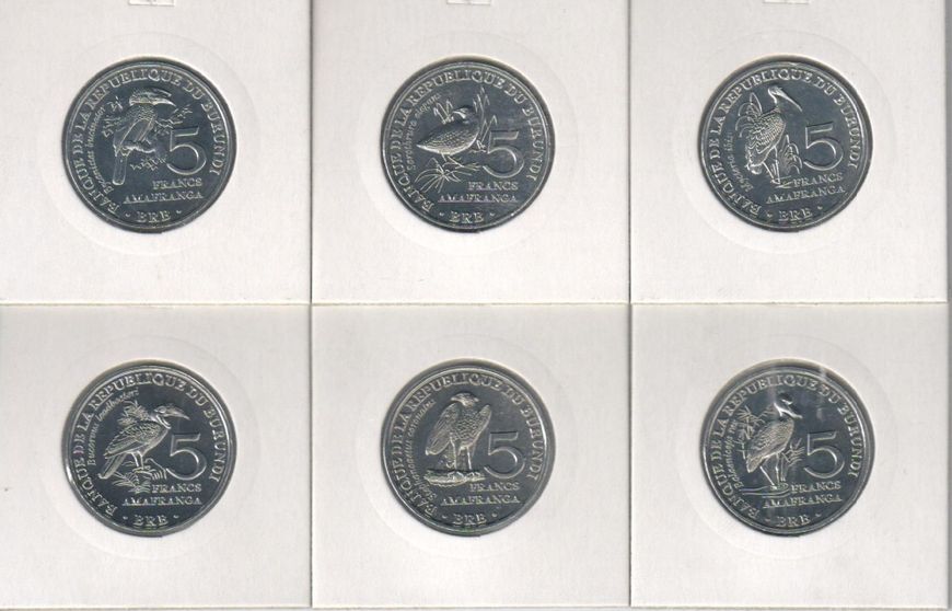 Burundi set of 6 coins of 5 francs each 2014 UNC Birds of Burundi