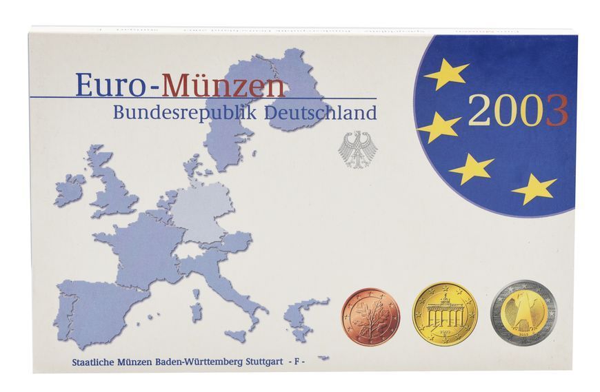 Coins set Germany set of 8 euro coins 2003 UNC F 1, 2, 5, 10, 20, 50 euro cents, 1, 2 euros in souvenir packaging
