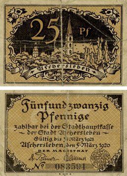 Banknote Germany Notgeld 25 pfennig 1920 F-VF Aschersleben