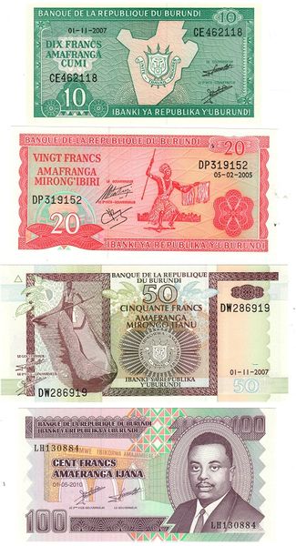 Burundi set of 6 banknotes 1995-2011 UNC