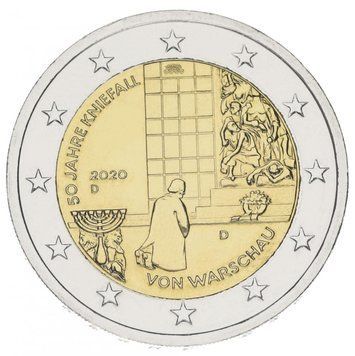 Монета Німеччина 2 євро 2020 Біметал UNC D 50-річчя колінопреклоніння у Варшаві М14681 фото