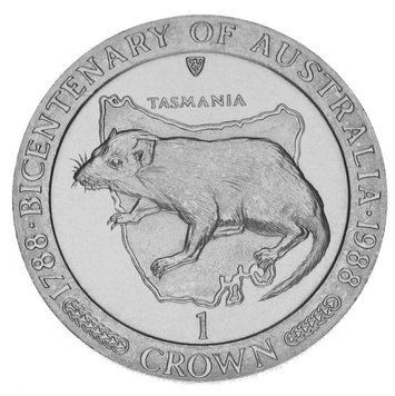 Coin Isle of Man 1 crown 1988 UNC 200 years of Australia. Tasmanian Devil (KM#227)