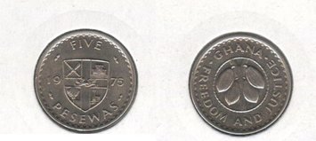 Ghana 5 pesev 1975 F-VF (KM # 15)