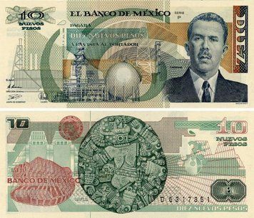 Banknote Mexico 10 Pesos 1992 AU-UNC (P95(3))