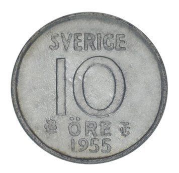 Монета Швеція 10 ере 1955 Срібло F-VF (Ag 400, 1,45 грам) М22694 фото