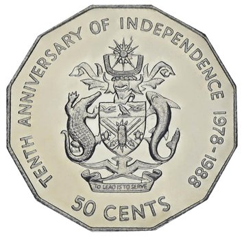 Solomon Islands 50 cents 1988 UNC 10 years of independence