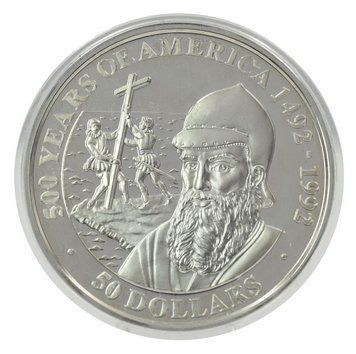 Монета Острови Кука 50 доларів 1990 Срібло Proof 500 років Відкриттю Америки &ndash; Педру Кабрал М22592 фото