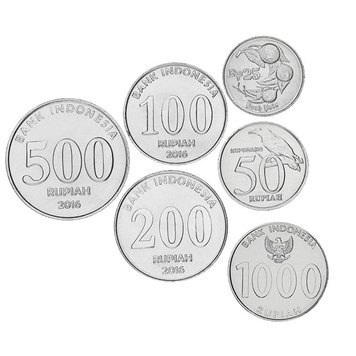 Indonesia set of 6 coins 1994-2016 UNC 25, 50, 100, 200, 500, 1000 rupees