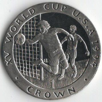 Монета Острів Мен 1 крона 1994 UNC Чемпіонат світу з футболу в США. Різновид 1 (KM#372) М07983 фото