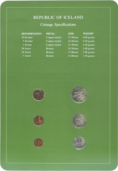 Исландия Набор монет 1981-1984 UNC 5, 10, 50 эйре, 1, 5, 10 крон и 3 марки в сувенирной упаковке М10708 фото