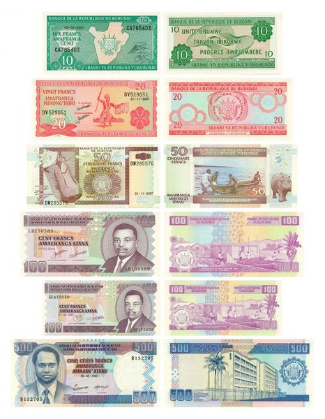 Burundi set of 6 banknotes 1995-2011 UNC