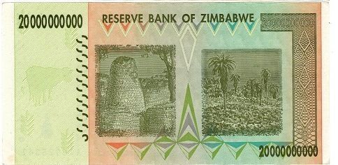 Зимбабве 20000000000 долларов 2008 UNC 20 миллиардов (P86) Б03876 фото