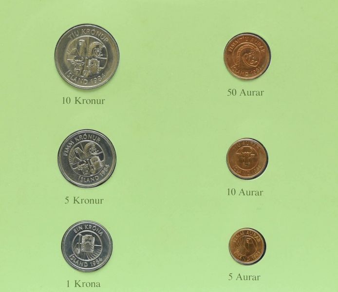 Исландия Набор монет 1981-1984 UNC 5, 10, 50 эйре, 1, 5, 10 крон и 3 марки в сувенирной упаковке М10708 фото