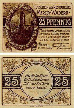 Banknote Germany Notgeld 25 pfennig 1921 F-VF Wadern