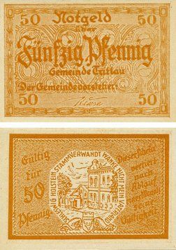 Banknote Germany Notgeld 50 pfennigs F-VF Schleswig-Holstein Orange