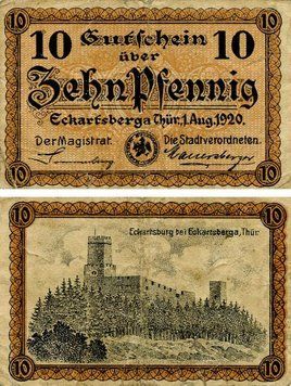 Banknote Germany Notgeld 10 pfennig 1920 F-VF Eckartsberg