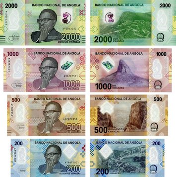 Angola Set of 4 Banknotes 2020 Polymer UNC 200, 500, 1000, 2000 Kwanza (Pnew)