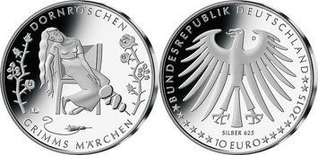 Монета Німеччина 10 євро 2015 &laquo;Казки братів Грімм - Спляча красуня&raquo; UNC (KM#340) М08659 фото