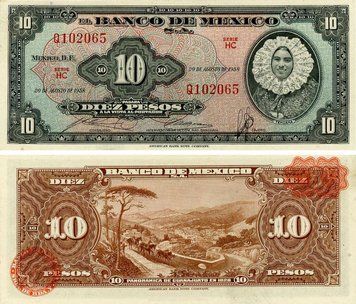 Banknote Mexico 10 Pesos 1958 AU-UNC (P58)