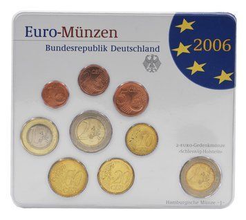 Набір монет Німеччина набір з 9 монет євро 2006 UNC J 1, 2, 5, 10, 20, 50 євроцентів, 1, 2 євро, пам'ятна 2 євро Блістер М23503 фото
