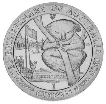 Coin Isle of Man 1 crown 1988 UNC 200 years of Australia. Koala (KM#223)