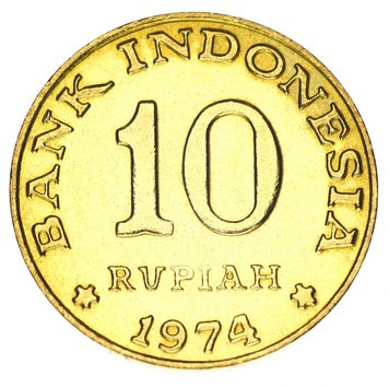 Indonesia 10 rupees 1974 F-VF (KM # 38)