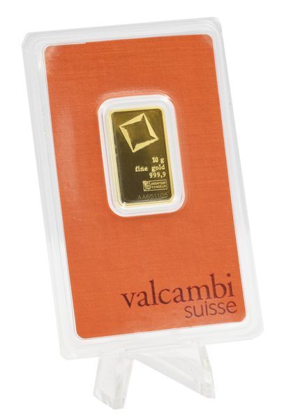 Инвестиционный золотой штампованный слиток Золото Au 999,9 10 грамм Valcambi (Швейцария) М20772 фото