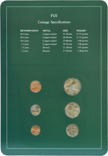 Fiji Set of coins 1981-1982 UNC 1, 2, 5, 10, 20, 50 cents and 1 mark Booklet