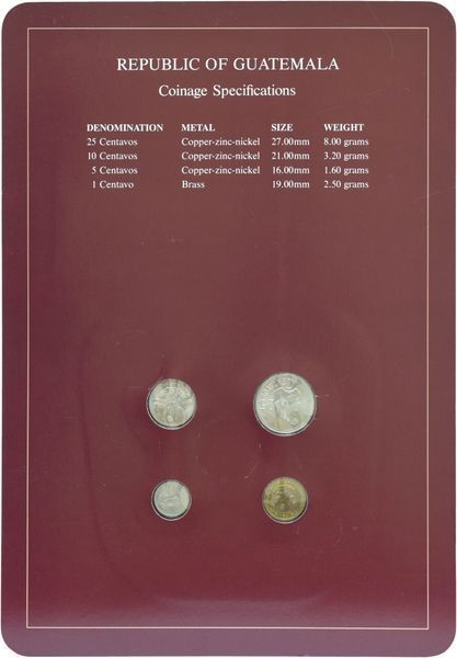 Набор монет Гватемала Набор монет 1983-1985 UNC 1, 5, 10, 25 сентаво и 1 марка в сувенирной упаковке М10709 фото