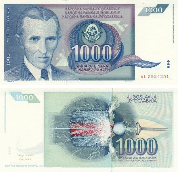 Yugoslavia 1000 dinars 1991 UNC N. Tesla (P110)